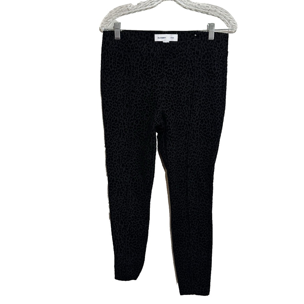 Old Navy Womens Stevie Leopard Velvet High Rise Pull On Pants Size Medium Black
